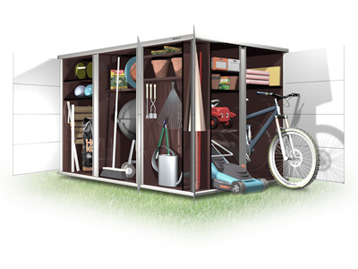 Flachdach Gartenhaus auch für Fahrräder