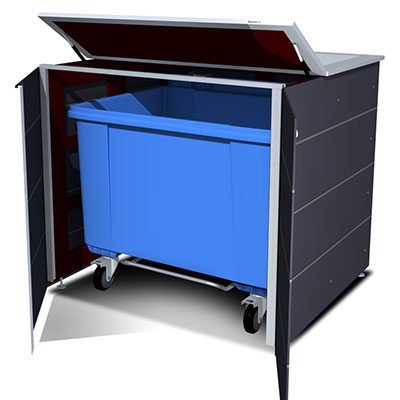 Müllcontainerhaus als schicke kompakte Box für 1100 Liter Müllcontainer